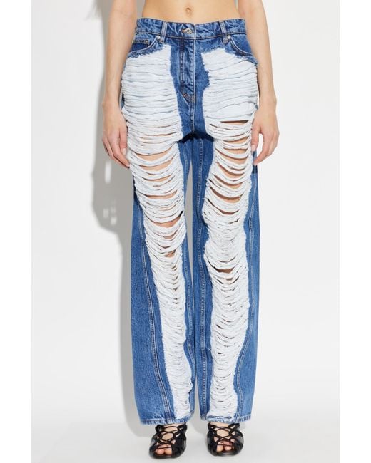 IRO Blue Distressed Wide-Leg Jeans