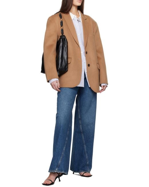 Anine Bing Natural Quinn Single Breasted Oversized Blazer