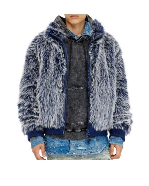 DIESEL Blue Shaggy Winter Jacket for men