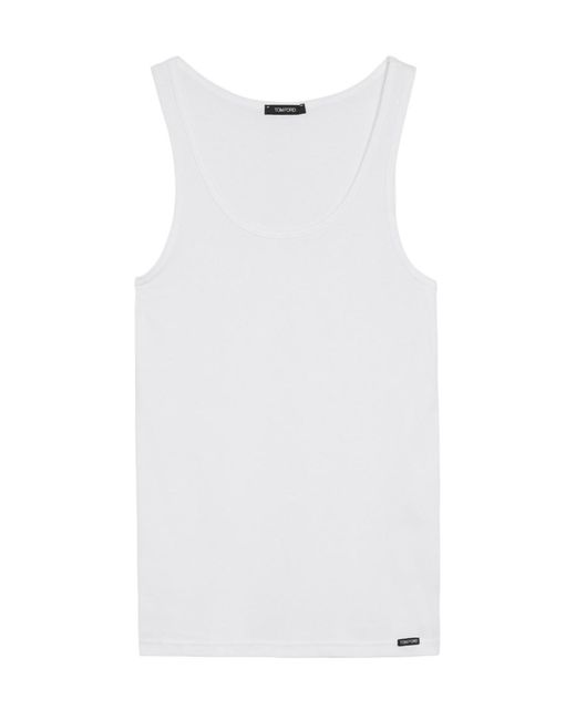 Tom Ford White Ribbed Logo Track Tank Top for men