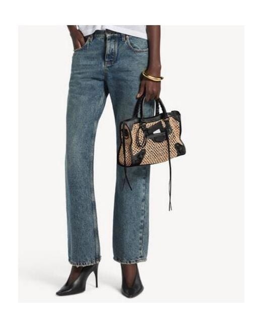 Balenciaga Black Le City Medium Raffia Tote Bag