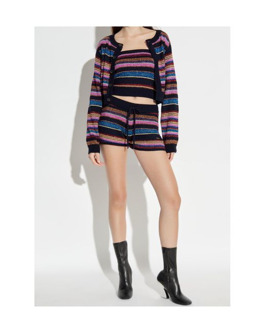 DSquared² Blue Off-The Shoulder Lurex Thread Striped Knit Top