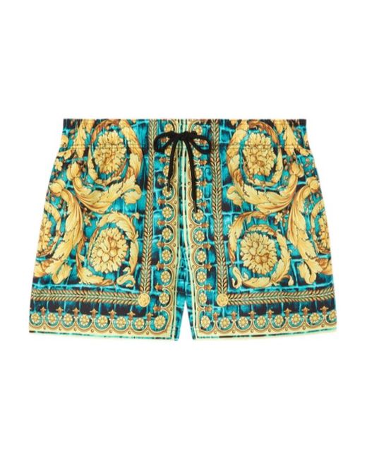Versace Green Pattern-Printed Drawstring Swim Shorts for men