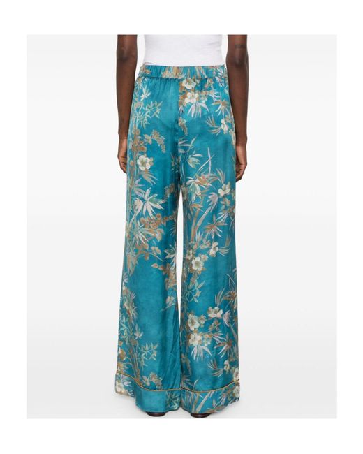 Forte_forte Blue Floral-Print Silk Palazzo Pants