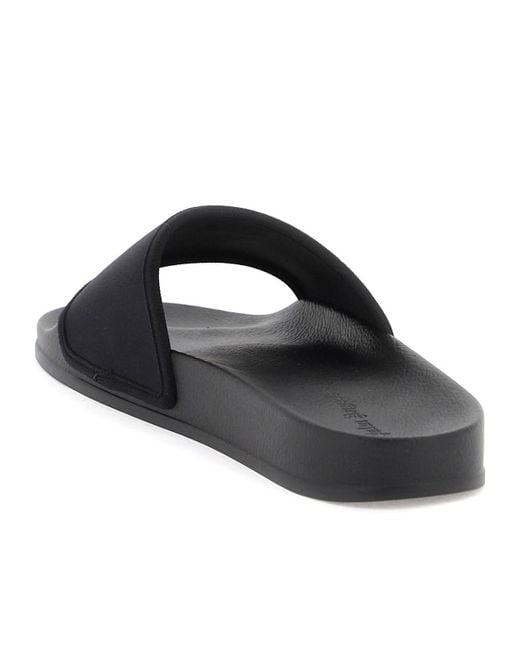 Palm Angels Black Flame Monogram Printed Round Toe Slides for men