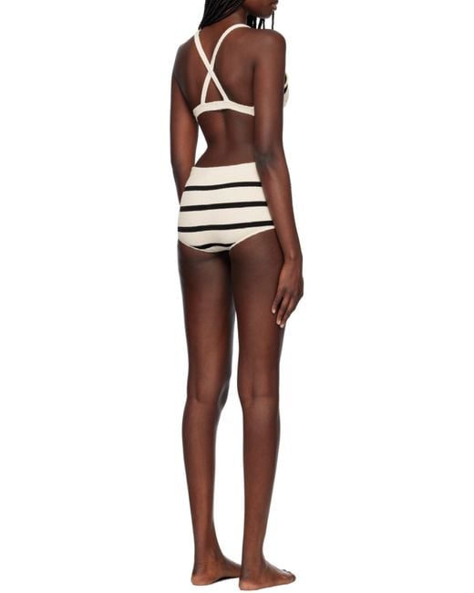 Moncler White Striped Bouclé Bikini