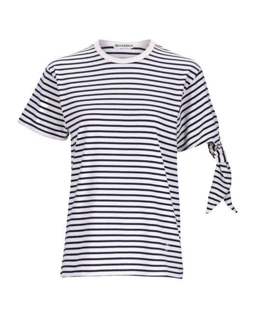 J.W. Anderson White Jw Anderson Tie-Sleeve Striped T-Shirt