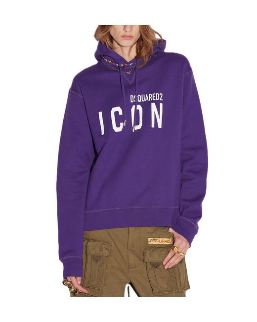 DSquared² Purple Icon-Print Cotton Hoodie