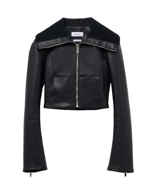 McQueen Black Folded Collar Leather Jacket
