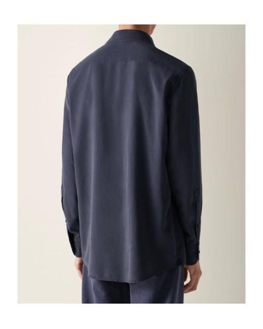 Zegna Blue Long-Sleeve Buttoned Shirt for men