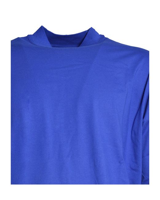 Jil Sander Blue Mock Neck Straight Hem T-Shirt for men