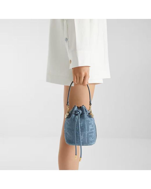 Fendi Blue Mon Tresor Drawstring Bucket Bag