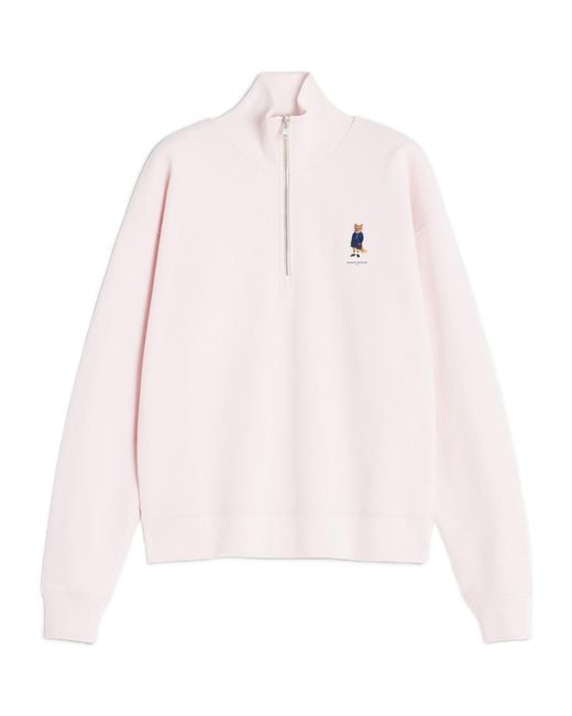 Maison Kitsuné Pink Maison Kitsuné Dressed Fox Half Zip Sweatshirt