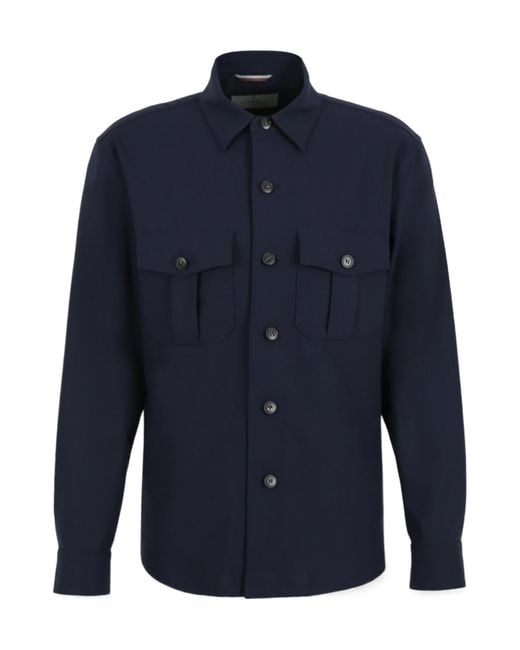 Canali Blue Long Sleeved Buttoned Shirt Jacket for men