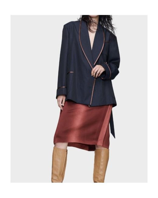 Maison Margiela Blue Belted Piped Trim Blazer