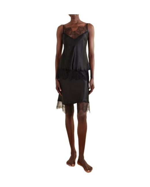 Carine Gilson Black Lace-Trimmed Silk-Satin Camisole
