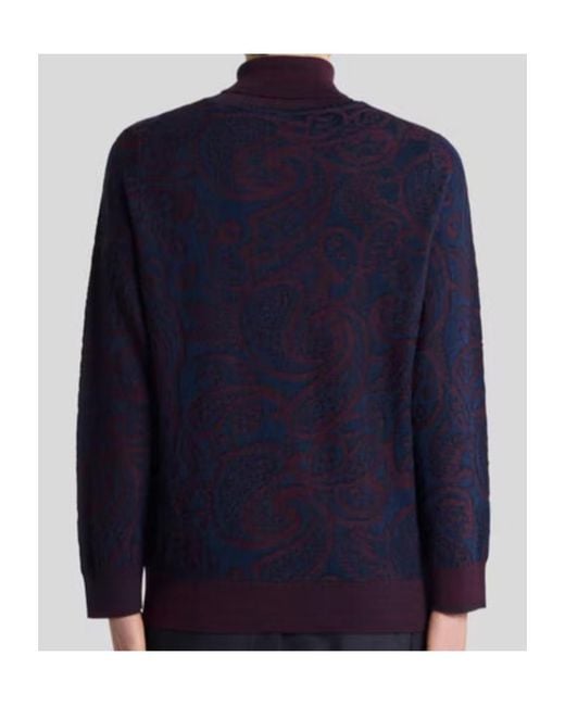 Etro Blue Wool-Blend Jacquard Turtleneck Sweater for men