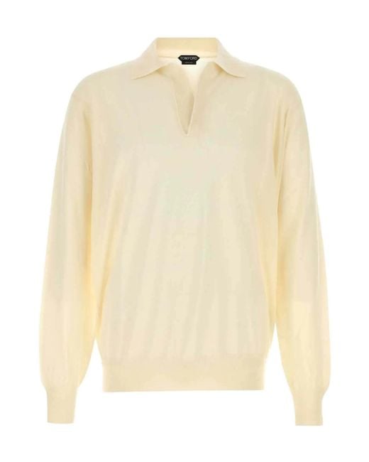 Tom Ford Natural Long Sleeve V-Neck Jumper for men