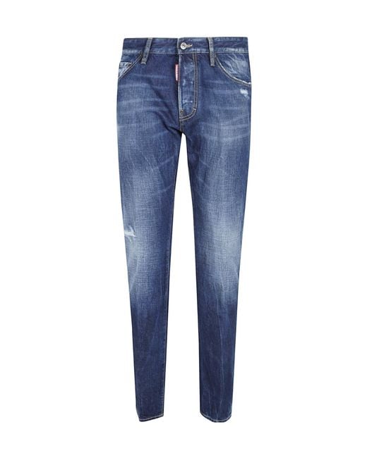 DSquared² Blue Tapered-Leg Distressed Jeans for men