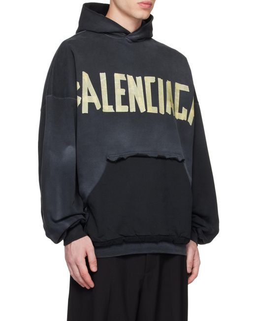 Balenciaga Gray Tape Type Ripped Pocket Hoodie Oversized for men