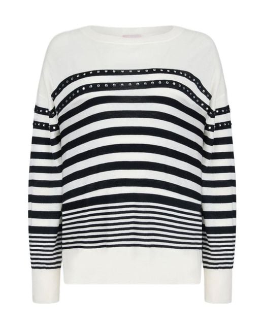 Liu Jo White Striped Crewneck Jumper