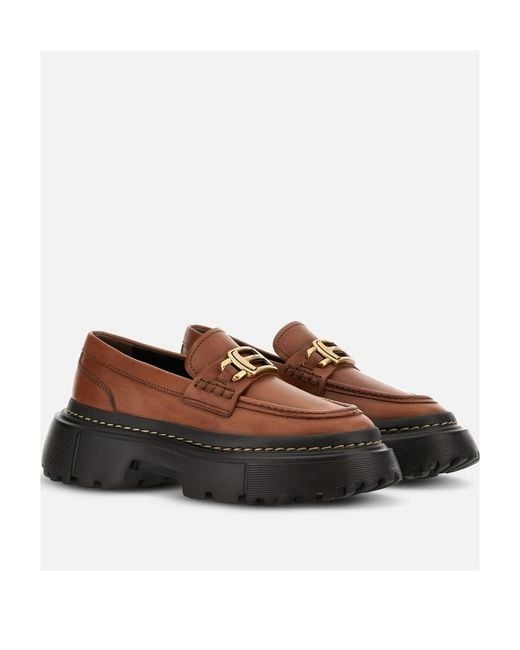 Hogan Brown H619 Slip-On Loafers