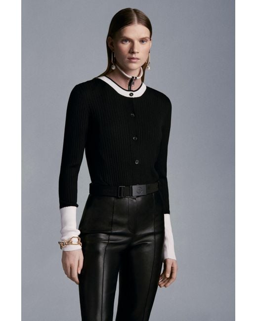 Moncler Black Ribbed-Knit Wool Cardigan
