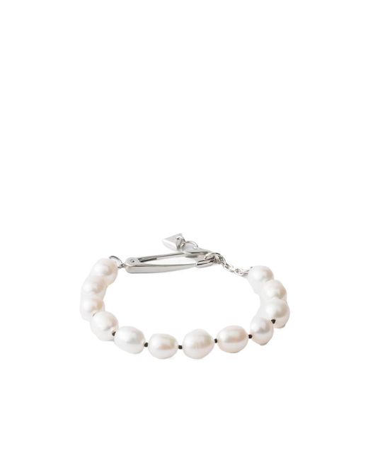 Prada White Metal Bracelet With Pearls
