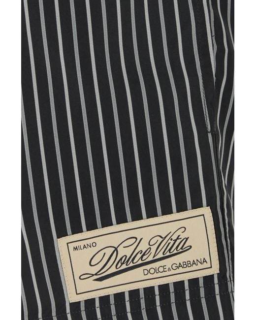 Dolce & Gabbana Gray Striped Swim Shorts for men