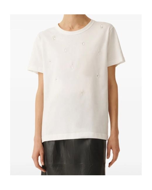 Fabiana Filippi White Rocks Beading Short-Sleeved Basic T-Shirt