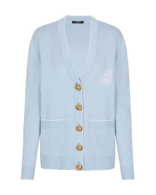 Balmain Blue Emblem Button Cardigan