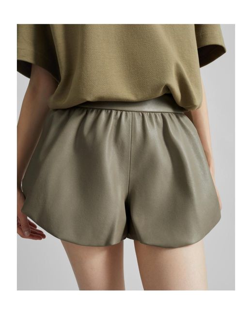 Frankie Shop Green Alina Faux Leather Bubble Hem Shorts