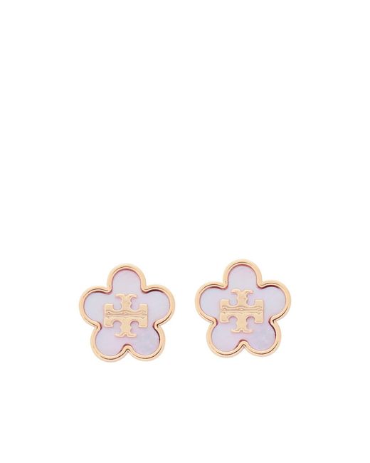 Tory Burch Pink Golden Flower-Shaped Stud Earrings