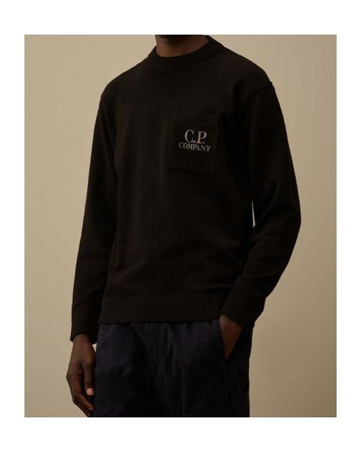 C P Company Black Logo-Patch Pocket Sweater for men