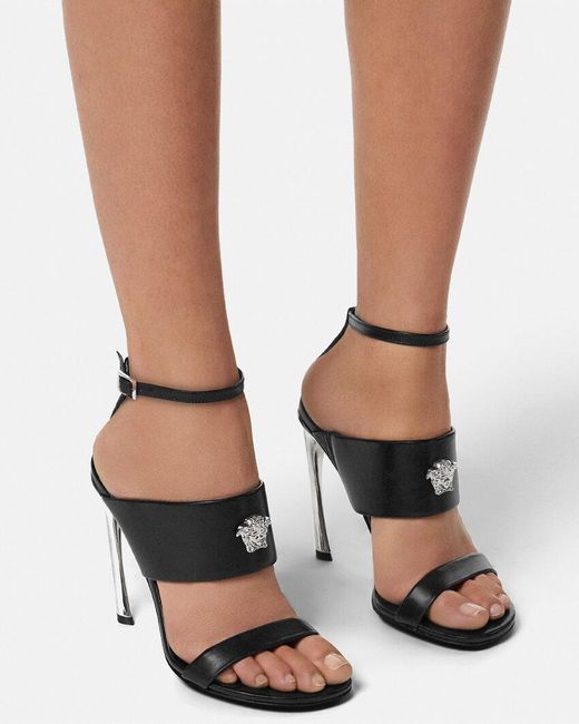 Versace Black Medusa Head-Embellished Ankle-Strap Sandals