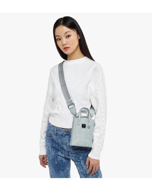 MCM Gray Aren Visetos Shoulder Bag
