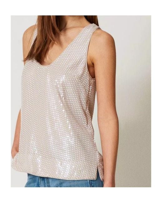 Twinset Natural Sequin-Embellished Tank Top