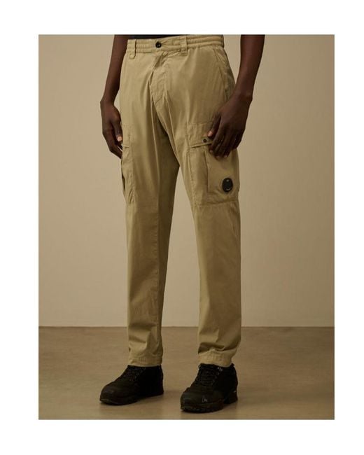 C P Company Natural 50 Fili Stretch Elasticated Lens Cargo Pants for men