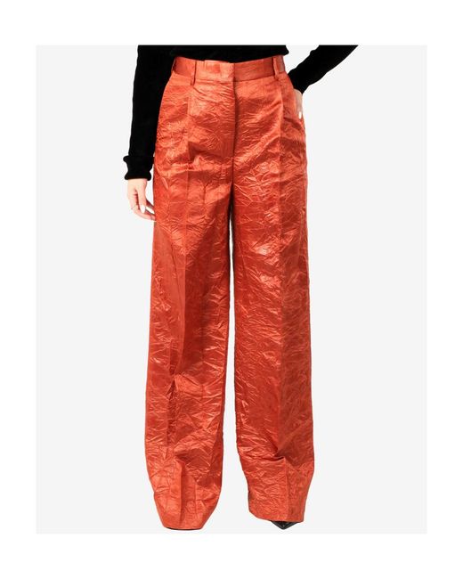 MSGM Red Wide-Leg Crinkled Trousers