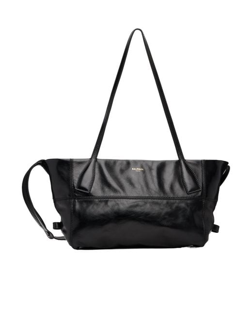 Balmain Black Small Track Zips Leather Shoulder Bag