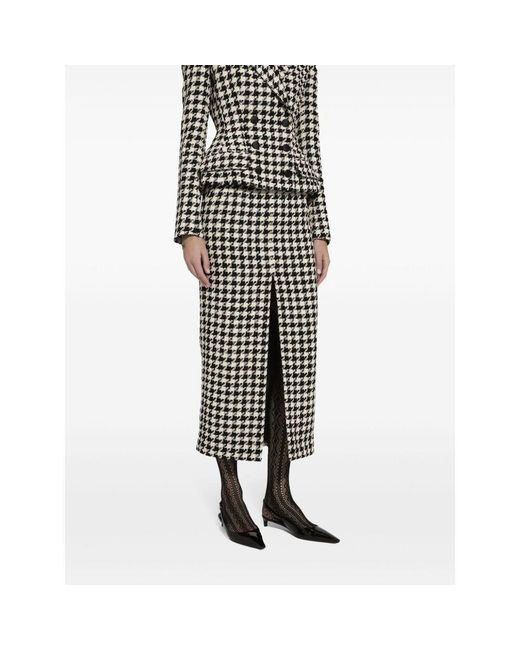 Dolce & Gabbana White Long Macro-Houndstooth Skirt
