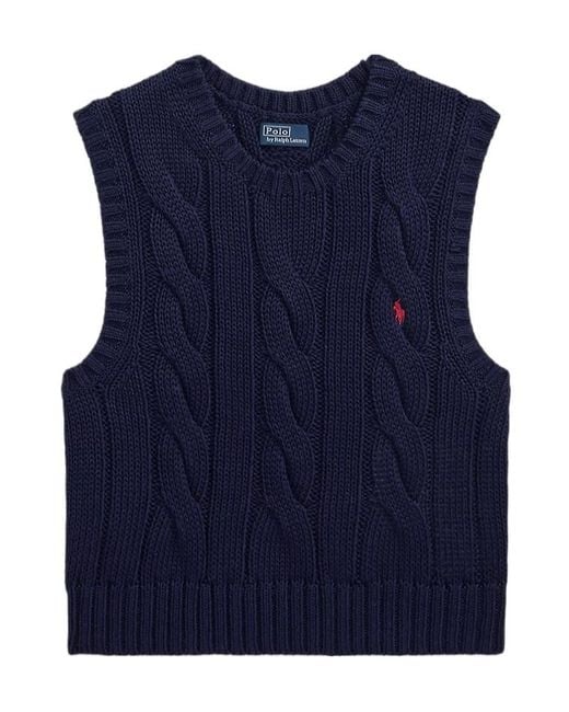 Polo Ralph Lauren Blue Cable-Knit Cropped Vest