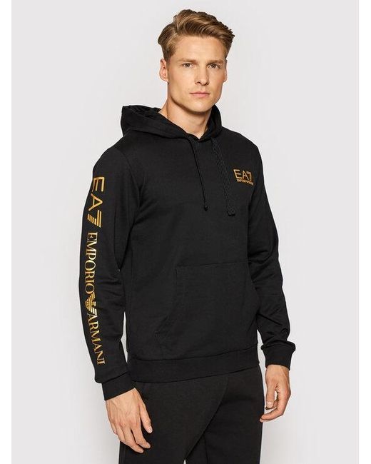 EA7 Black Logo-Print Hoodie for men