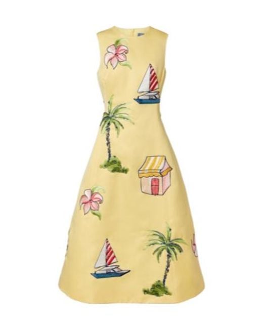 Leo Yellow Beaded Patch-Appliqué Midi Dress