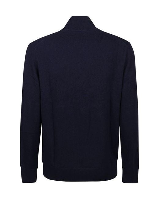 Ralph Lauren Blue Polo Pony Embroidered Zipped Knit Cardigan for men
