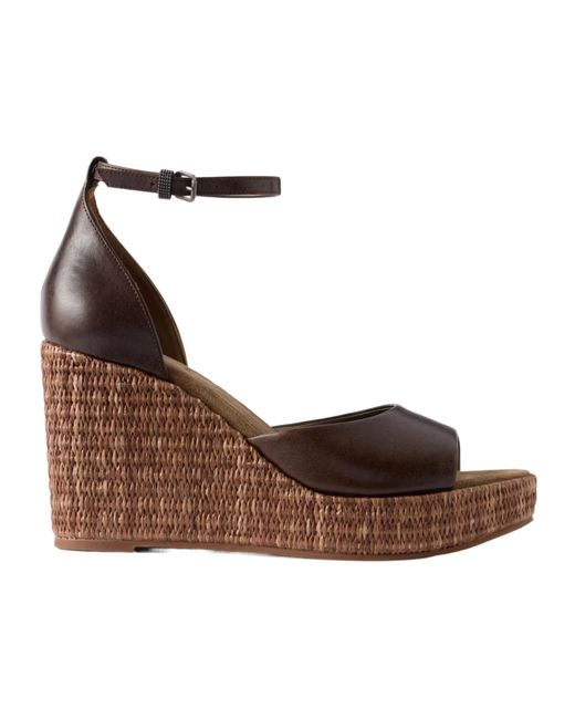 Brunello Cucinelli Brown Suede Espadrille Wedges With Precious Loop