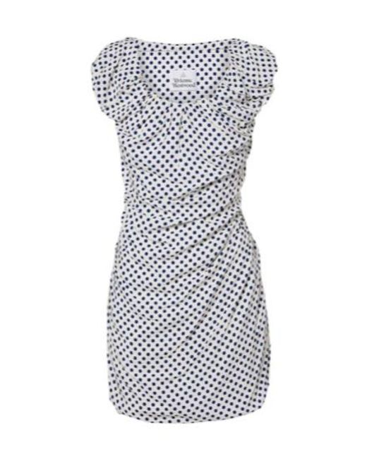 Vivienne Westwood Blue Ginnie Amber Draped Polka-Dot Minidress