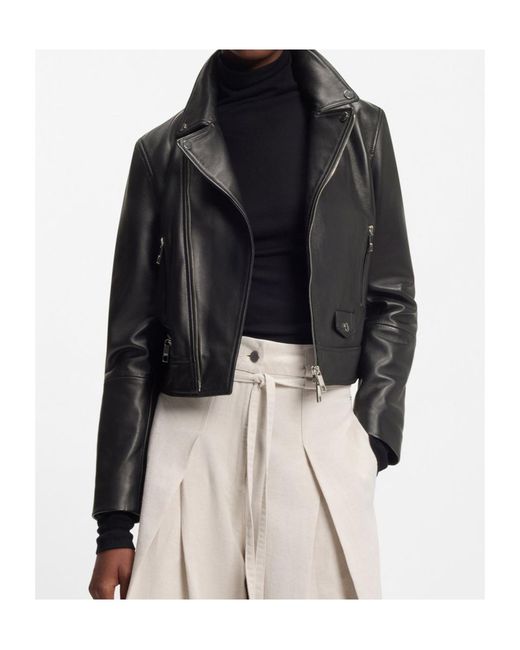 Boss Black Front-Zip Leather Biker Jacket