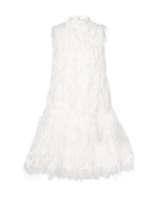 Roksanda White Bridal Odette Faux Feather-Trimmed Silk Minidress