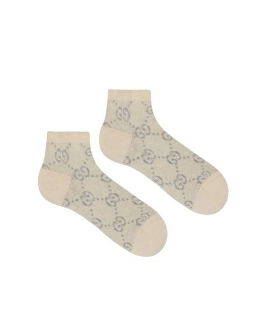 Gucci White Gg Lamé Socks